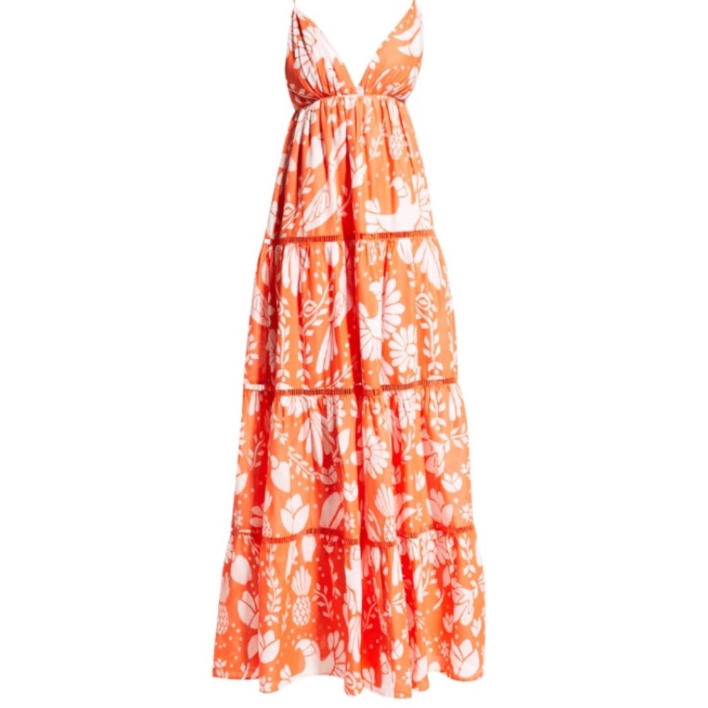 Farm Rio Orange Jungle Floral Maxi Dress